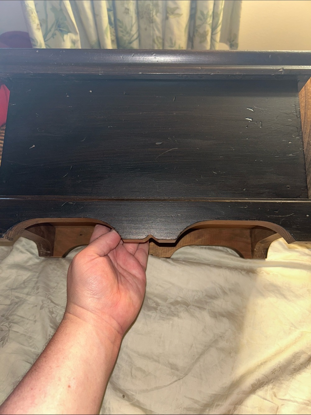 Black Painted Wooden Storage Chest with Scalloped Base - Picture 3 of 9